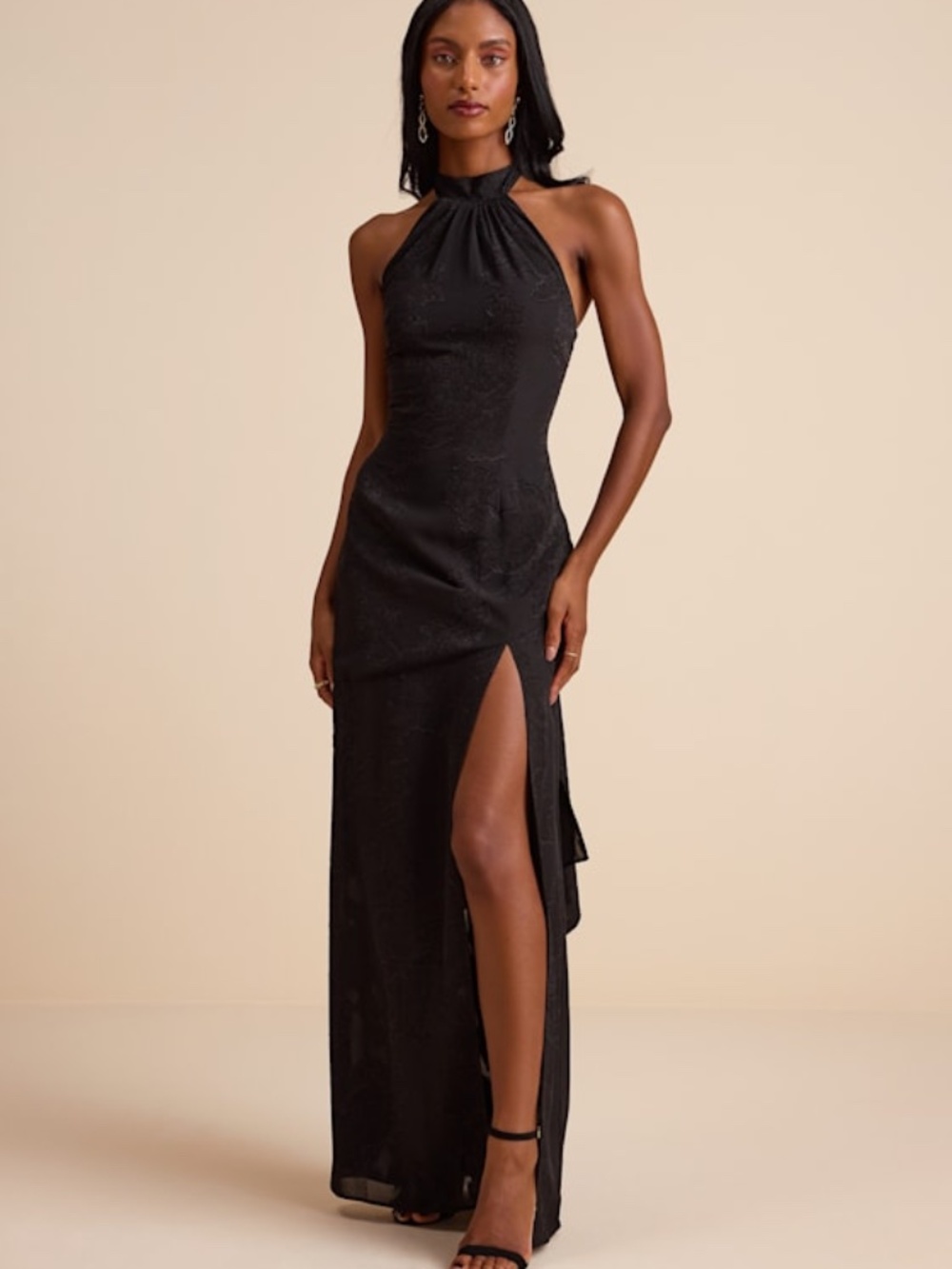 Lulus Mikani Black Burnout Halter Maxi Dress - Size XS